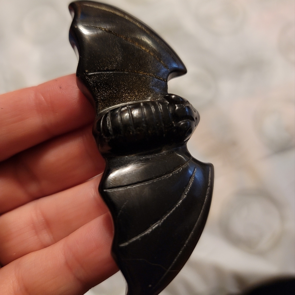 Gold sheen obsidian bat